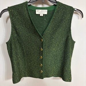 St. John Collection Hunter Green Tweed Tank/Vest Sz 6 EUC